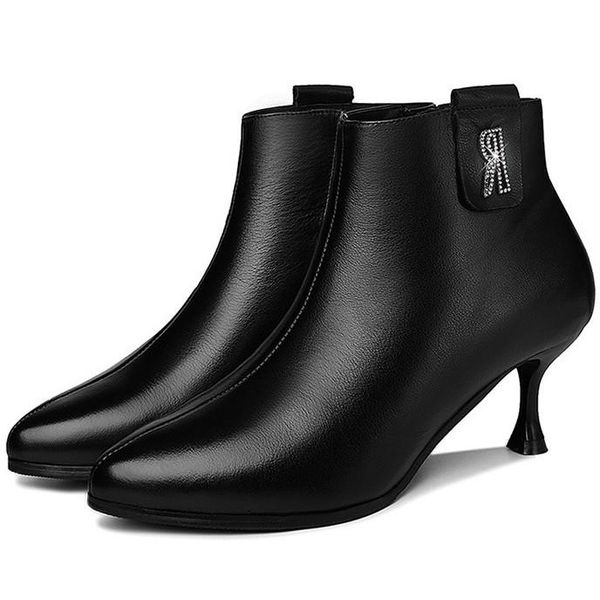 

boots autumn winter retro handmade ankle real genuine leather shoes botines mujer women ladies thin high heels n0054, Black