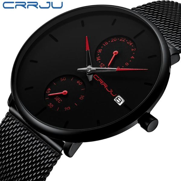 

wristwatches men's watches crrju mens stainless steel mesh casual quartz watch for men sport waterproof clock relogio masculino, Slivery;brown