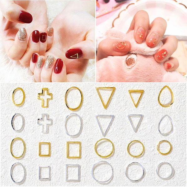 

nail art decorations 100 pieces pattern 3d sticker hollow rivet decoration diy geometric metal border gold round square design acce, Silver;gold