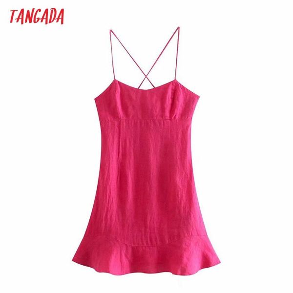 

casual dresses tangada women pink linen dress sleeveless backless zipper 2021 summer fashion lady robe 3h612, Black;gray