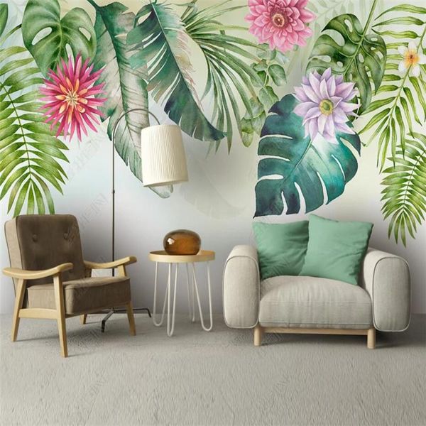 

wallpapers custom size tropical plant leaf floral 3d po wall paper flower home decor mural bedroom self-adhesive