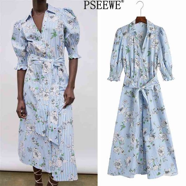 

dress blue floral print long shirt women summer cottagecore short puff sleeve woman es casual es 210519, Black;gray