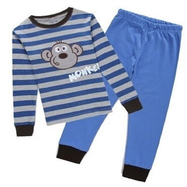 Macaco Meninos Pijamas 2 Peças Roupas Bebê Pijama Manga Crianças Sleepwear Roupas Conjunto Kids PJ Infantil T-Shirt Calça Algodão 210413