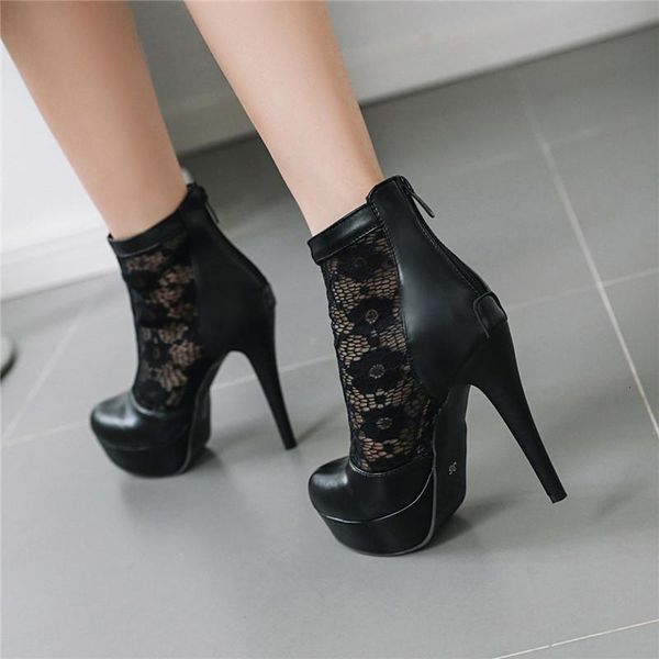 

boots ymechic summer autumn lace mesh woman shoes platform thin high heels white black ankle large size gladiator sandal 6qtk