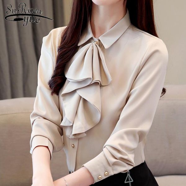 

women's blouses & shirts 2021 spring office women fashion womens and plus size chiffon blouse shirt long sleeve 2030 50, White