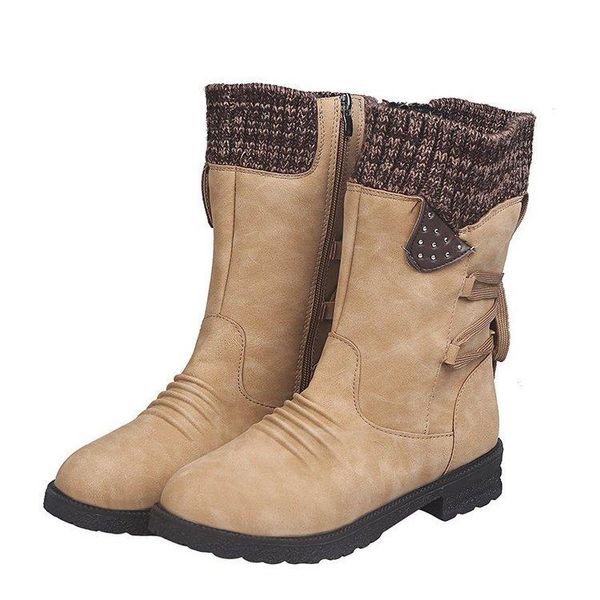 

boots 2021 autumn early winter women's shoes flat heel fashion knit patchwork lace-up, Black