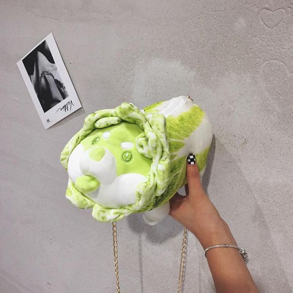 

evening bags plush messenger bag female fashion personality funny cabbage dog doll cartoon chain