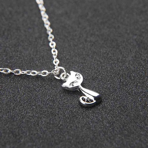 

simple cute girl cat animal pendant necklace elegant women silver color metal clavicle chain fashion party jewelry gift necklaces