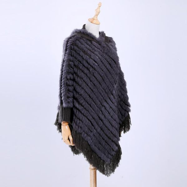

scarves real fur knited poncho tippet large knitted genuine hooded shawl women cape for ladies amice, Blue;gray