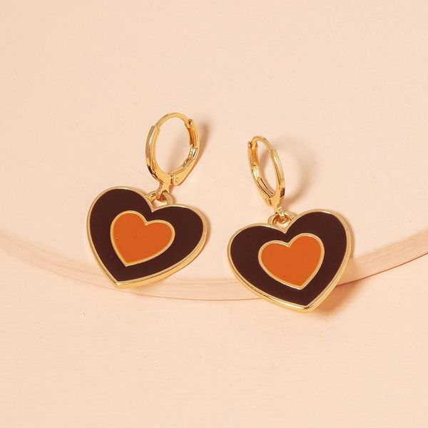 

hoop & huggie retro metal dripping glaze hit color love heart earrings female korean ins fashion simple jewelry accessories, Golden;silver