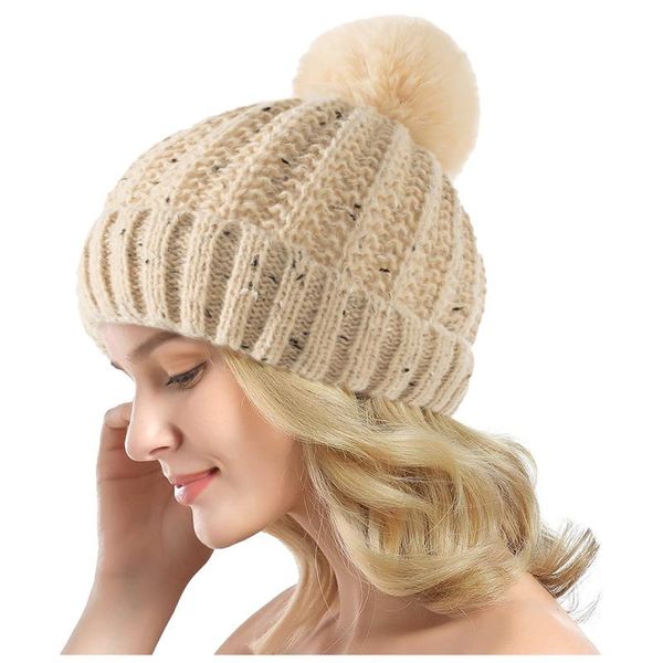 

beanie/skull caps 2021 autumn winter women's kintted hat beanies with pom comfy knitted cap outwear skullies solid color chapeau femme, Blue;gray