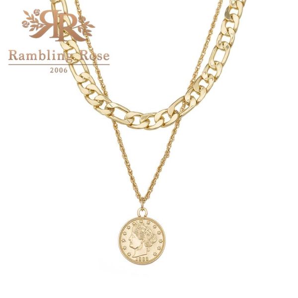 

vintage gold coin pendant necklace for women fashion layered chunky thick link chain female collier jewelry necklaces, Silver