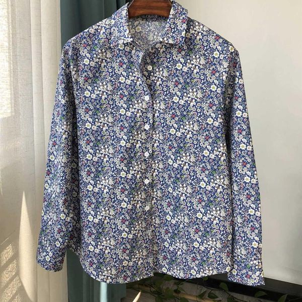 

women's blouses & shirts 100% cotton women floral shirt long sleeve prairie chic turn-down collar 2021 spring blouse, White