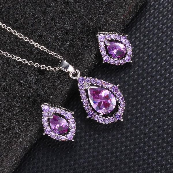

earrings & necklace women silver plated drop cubic zirconia jewelry set fashion simple give girlfriend birthday gift