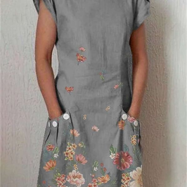 

summer women's lace stitching digital printing v-neck dress, Black;gray