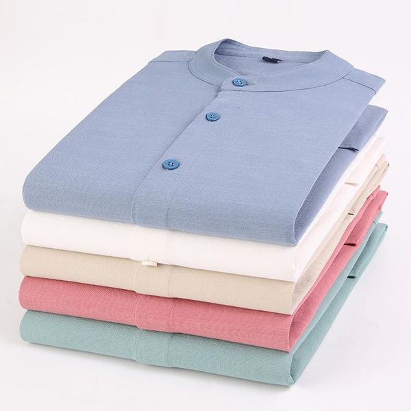 

men's casual shirts stand collar shirt solid color long sleeve for men loose japanese retro fabric 53.7% cotton 46.3%viscose, White;black