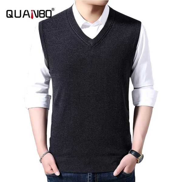 

men's vests quanbo v neck sweater vest cashmere wool blend relax fit knit sleeveless pullover man casual, Black;white