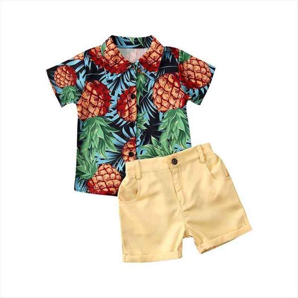 

6m 5t kids baby boys clothes set summer clothing infant pineapple print short sleeve shirt pants 2pcs outfits, White