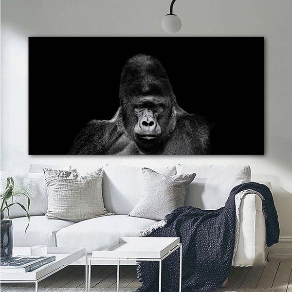 Gorilla Monkey Animal imagens Pintura de lona preto e branco Wall Art Imagem para sala de estar casa decoração sem moldura