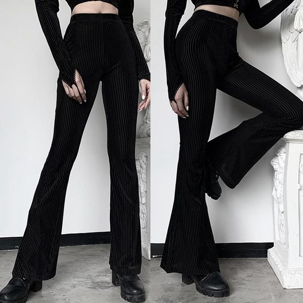 

women's pants & capris suede women gothic slim fitness 2021 autumn fashion casual streetwear trousers pit strip female flare, Black;white