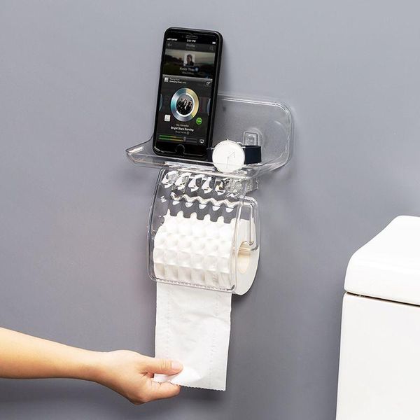 

bathroom storage & organization toilet roll paper holder with mobile phone shelf wall mounted self adhesive tissue rack accessories