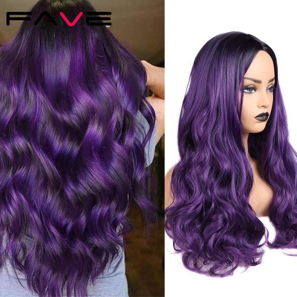 

long wavy black purple dark root 2 tones heat resistant fiber synthetic wig for black women daily cosplay party hair wigfactory direct