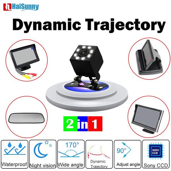

car rear view cameras& parking sensors haisunny 170 angle ccd reverse camera dynamic line with auto rearview mirror monitor system