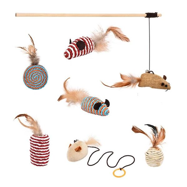

simulation mouse cat toy stick set scratch bite resistance interactive funny toys gift box