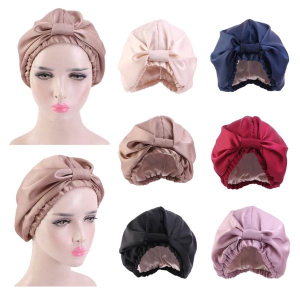 

beanie/skull caps silk satin sleep cap women turban elastic head scarf hair care night hat chemo sleeping bonnet beanie cover headwear solid, Blue;gray