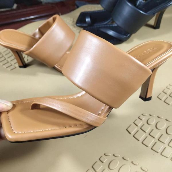 

slippers 2021 plus size 42 slip on slides women 9cm high heels luxury low sandals mules slipper platform party square toe shoes, Black