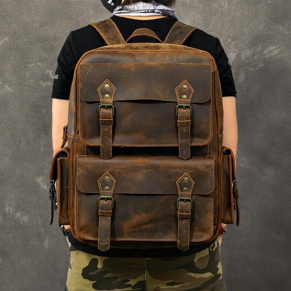 

backpack large capacity men's computer bag men outdoor retro leather travel backpacks original oversized crazy horse big