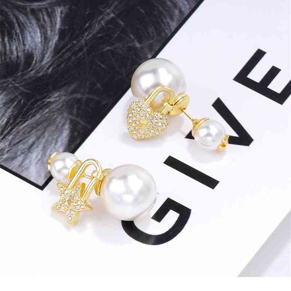 

2021 new designer family pearl outside love star earrings women's 2021 fashion personality net red same silver needle, Golden