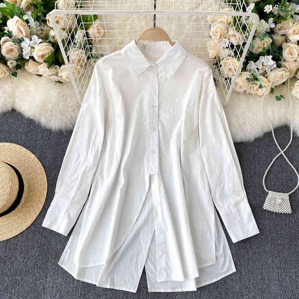 

women's blouses & shirts large size fashion irregular loose long sleeve shirt lady white black solid color casual blouse clot