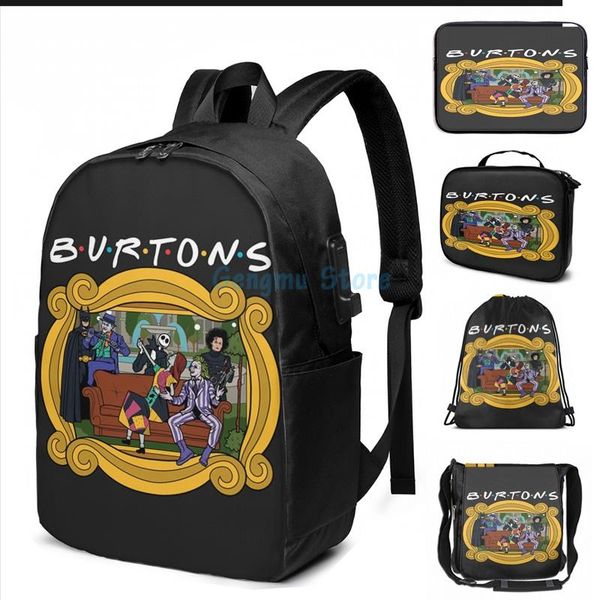 

funny graphic print friends the one with burtons usb charge backpack men school bags women bag travel laptop