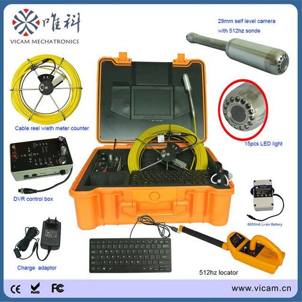 

cameras 50m cable 29mm self-levelling duct pipeline sewer video inspection camera with 512hz transmitter and receiver v8-1288tc