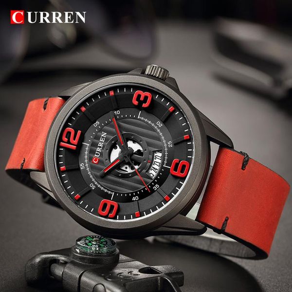 

wristwatches curren fashion&casual business leather strap quartz mens watches display date clock hodinky relogio masculino, Slivery;brown