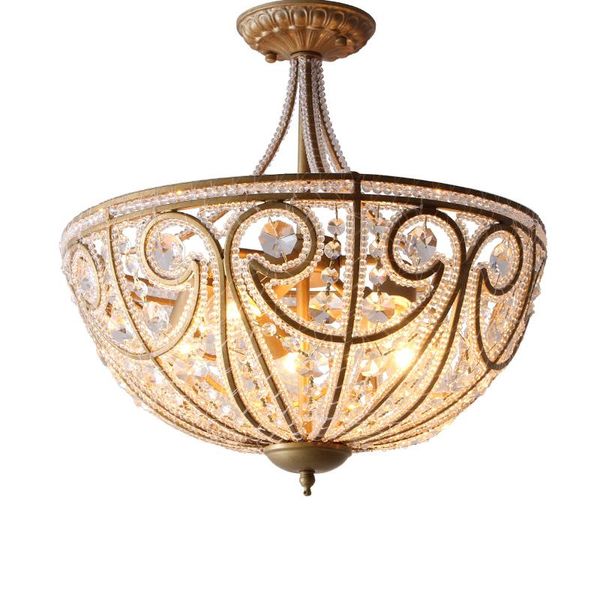 Luzes de teto American Antique Wreatht Iron Lamp Room de jantar Cristal de entrada do quarto do corredor