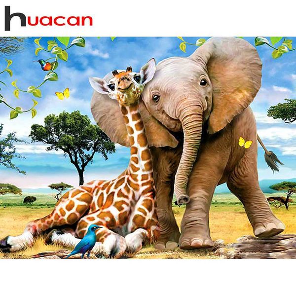 Huacan Full Square/Rotondo Diamante Pittura Elefante Arte 5D Diamanti Fai da Te Ricamo Giraffa Kit Decorazioni Casa