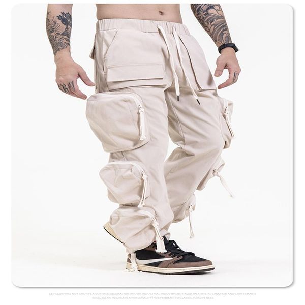 

men's pants spring and summer of 2021 men more than the european american logo pocket function high street leisure overalls, Black
