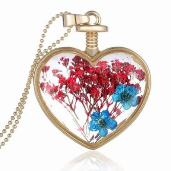 

pendant necklaces golden plated dried flowers plant specimen heart shape glass floating living locket charms pendants necklace, Silver