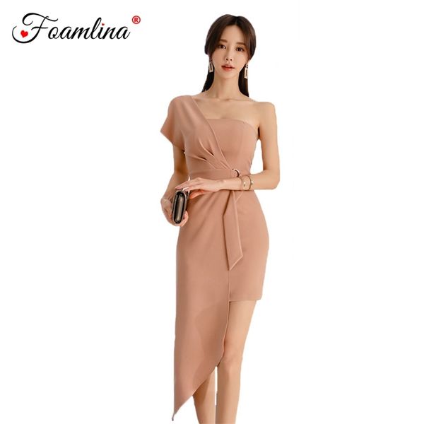 

women summer dress fashion one shoulder sleeveless high waist asymmetrical evening party vestidos 210603, Black;gray