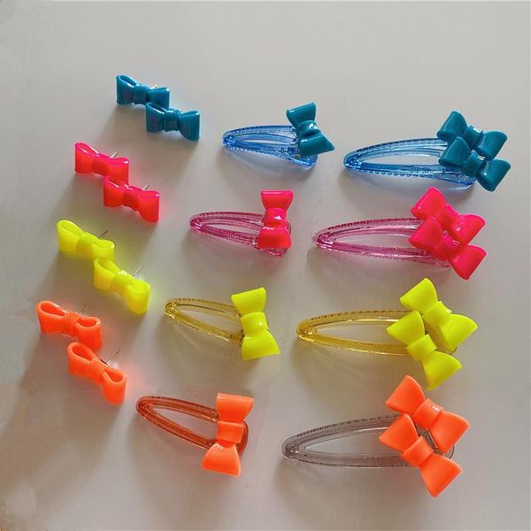 

design fashion fluorescent color small bowknot acrylic resin hairpins hair clips for women girls accessories, Slivery;white