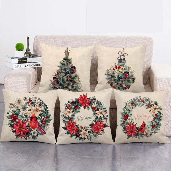 

pillow case 18\" christmas cushion cover cotton linen xmas home sofa throw decor 45cm x for office car cafe