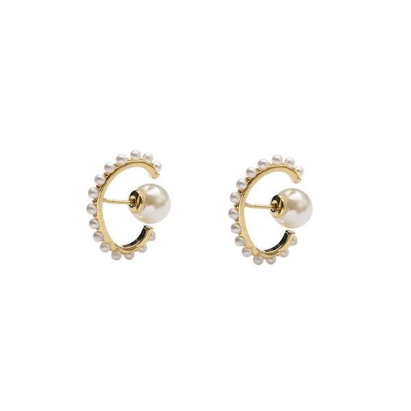 

stud personalized half round simulated pearl earrings for women earing brincos, gold color party fashion jewelry 2021, Golden;silver