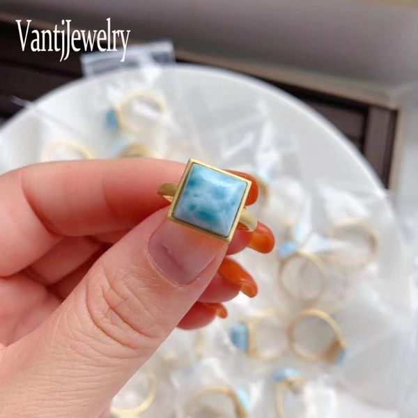 

cluster rings good quality natural blue larimar sterling 925 silver gemstone dominican for women wedding engagement party jewelry gift, Golden;silver