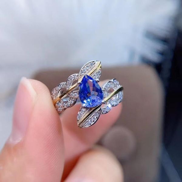

cluster rings tanzanite ring natural and real wedding engagement for women 925 sterling silver, Golden;silver