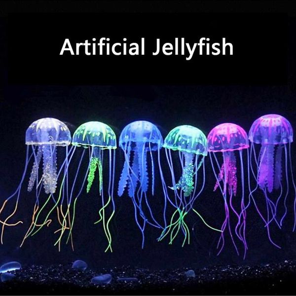 

artificial aquarium jellyfish ornament decor glowing effect fish tank decoration aquatic pet supplies landscape 6 color decorations