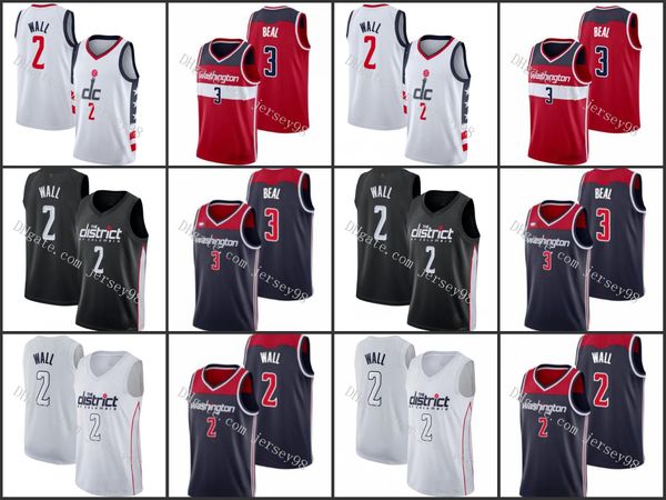

washington wizards men 3 bradley beal 2 john wall retro basketball jersey, Black