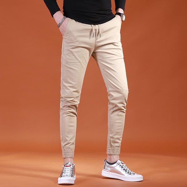 

men's pants casual khaki 2021 summer men cotton slim fit drawstring trousers, Black