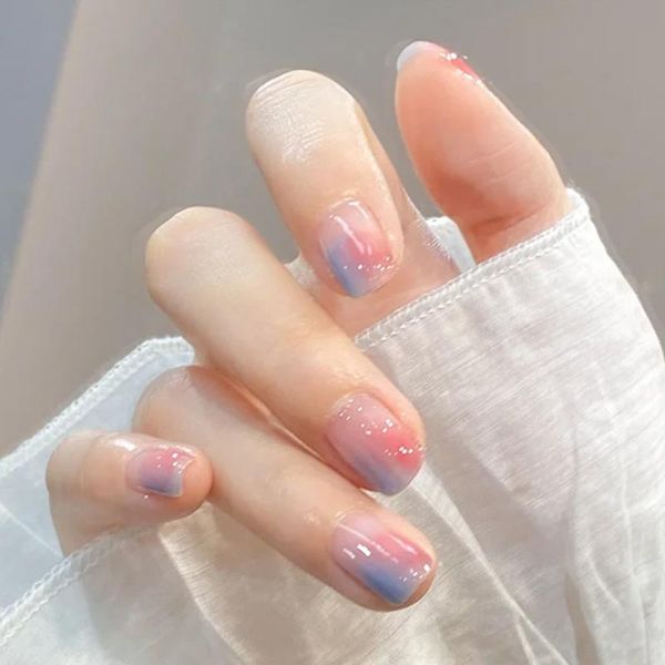 

false nails 24pcs pink smudges patch glue type removable short paragraph manicure save time nail, Red;gold